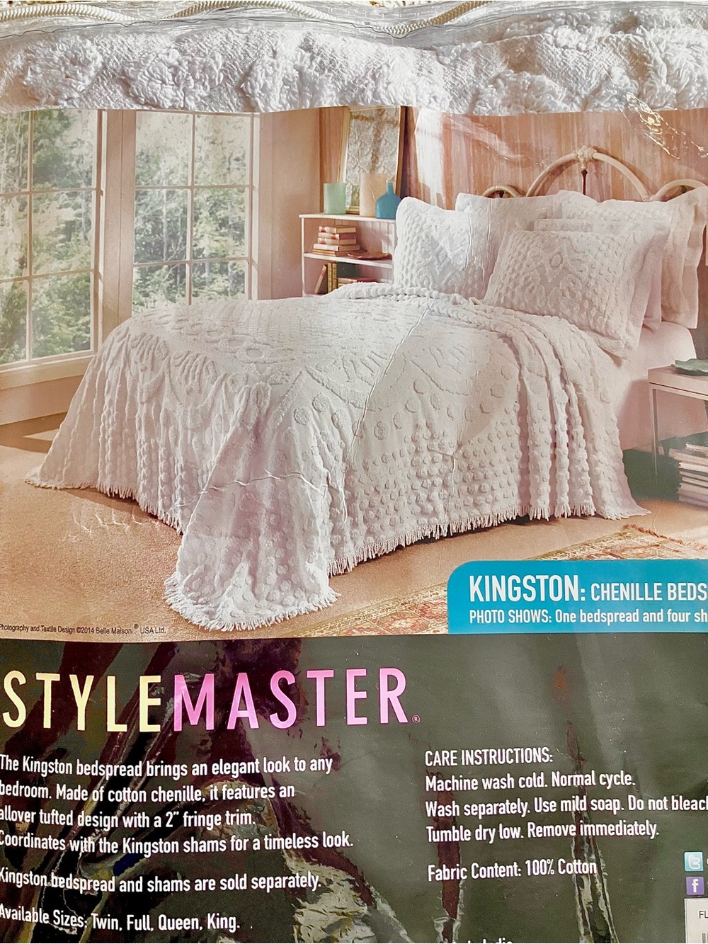 Chenille 100% Cotton Oversized Bedspread Shams Fringe/Vintage,Retired-NIP! - Picture 6 of 6